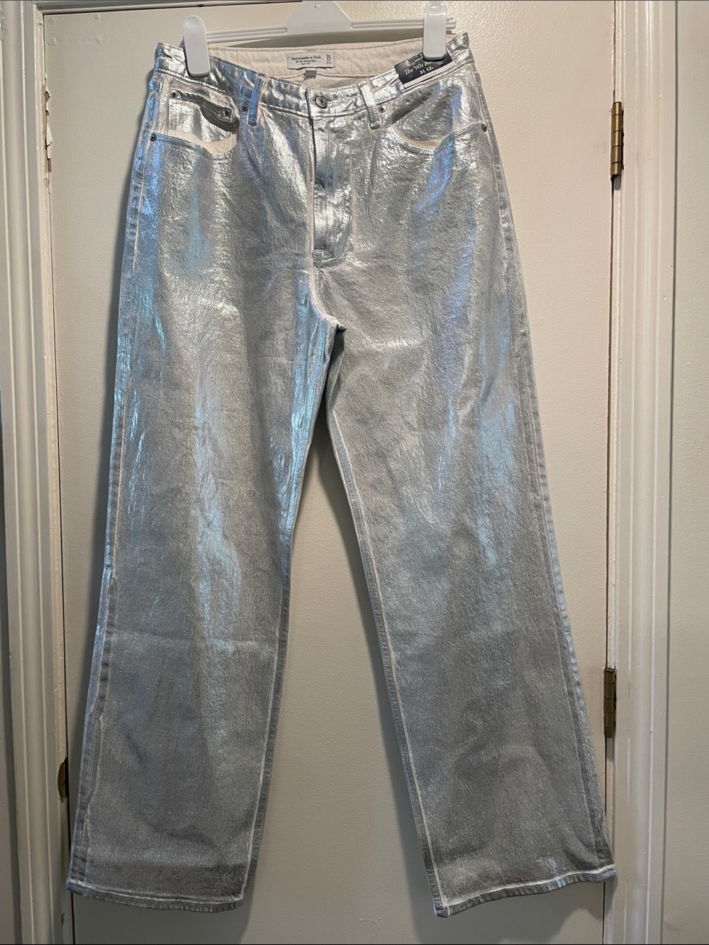 Abercrombie & Fitch Metallic Silver Straight-Leg Jeans